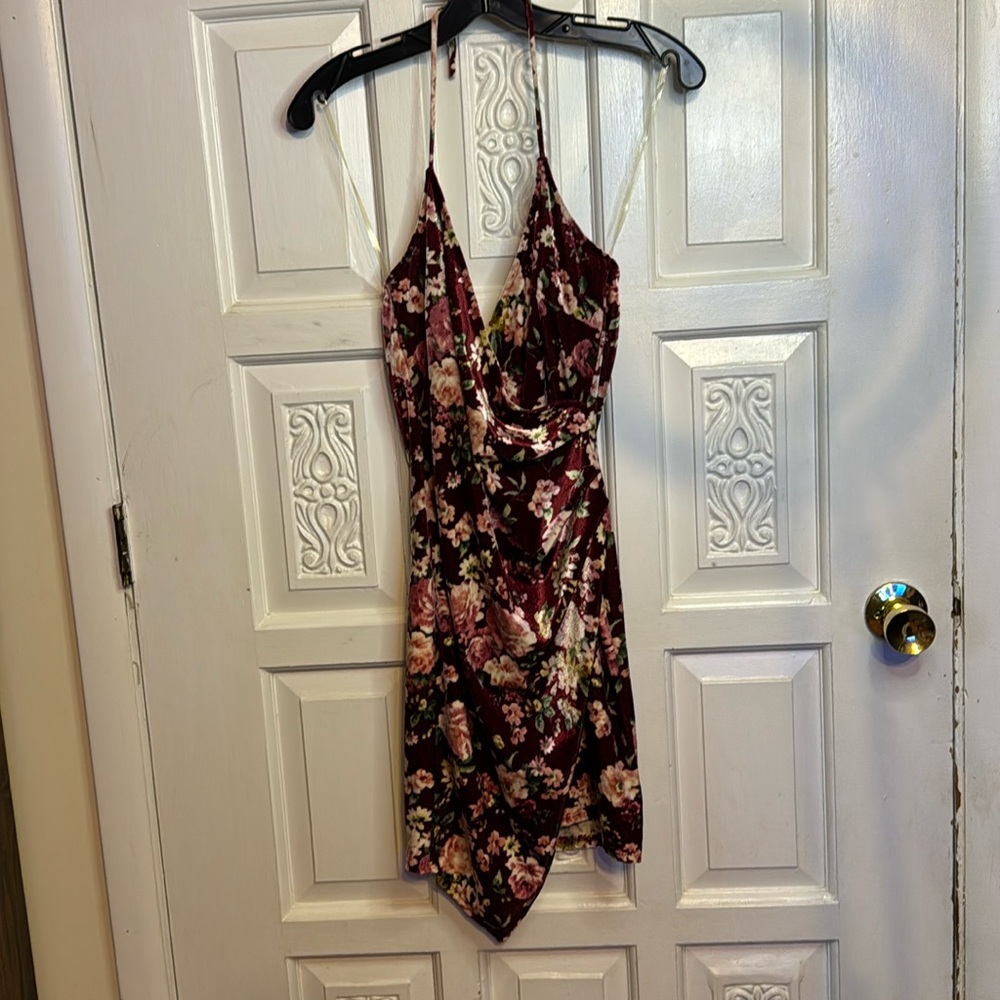 The Vintage Shop Floral Velvet Wrap Cami Mini Dress Size Size Medium